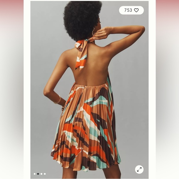 Anthropologie NWT HUTCH HALTER PLEATED SWING MINI DRESS size L. - Picture 4 of 9